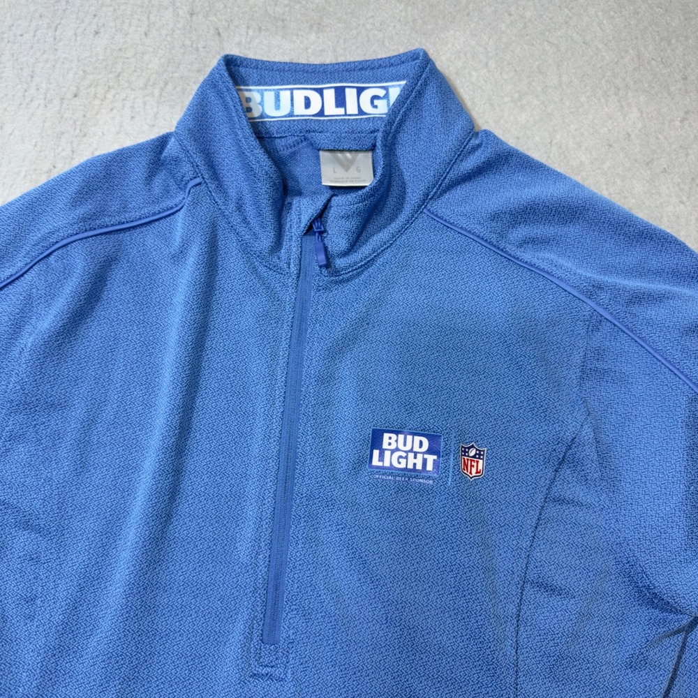Levelwear‎ Bud Light NFL Pullover Men Large Blue Good Quarter Zip Mock Neck
